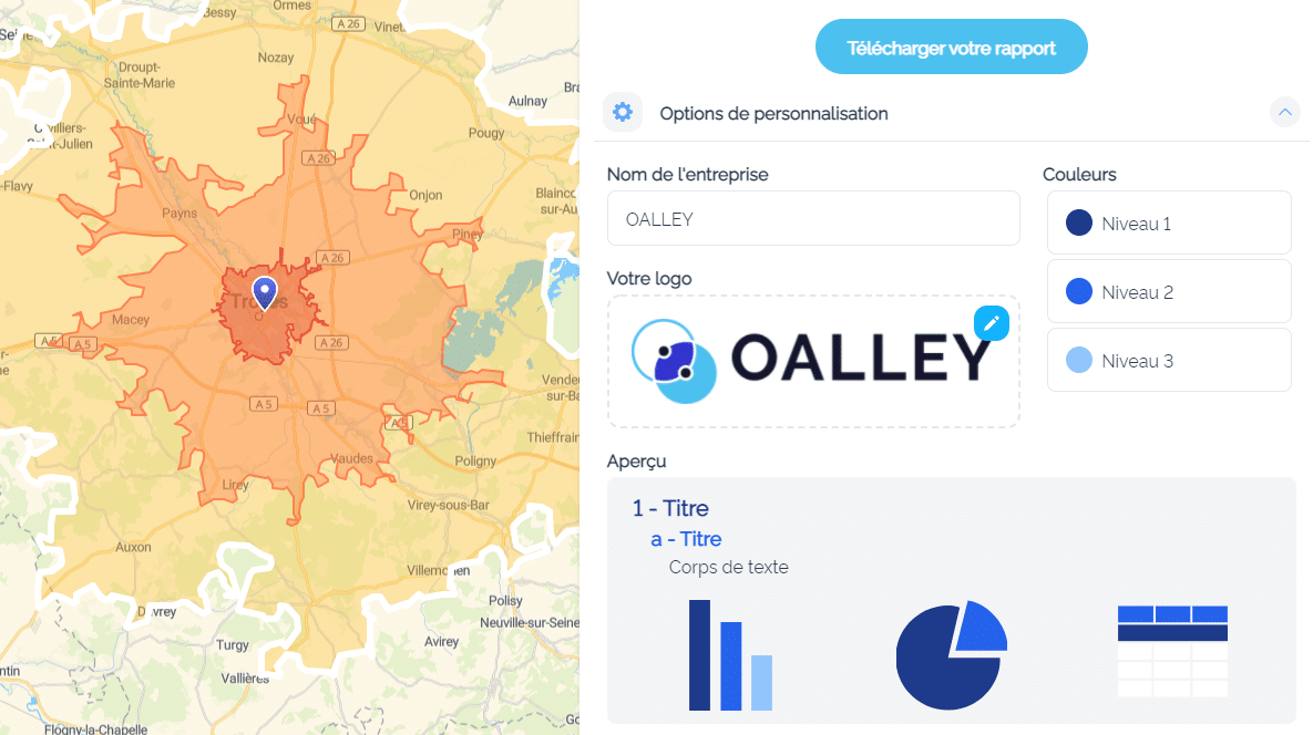 Aperçu de la personnalisation du rapport sur smappen