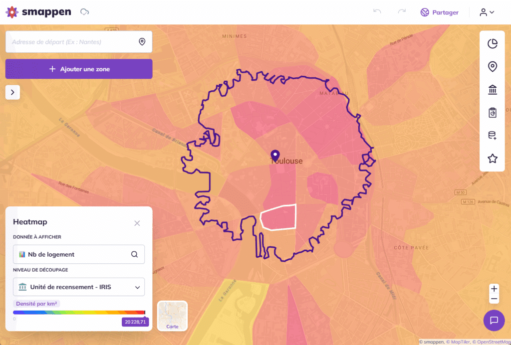 Heatmap nombre de logements Smappen