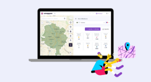 Illustration carte smappen avec indicateurs commerciaux et optimisation des tournées