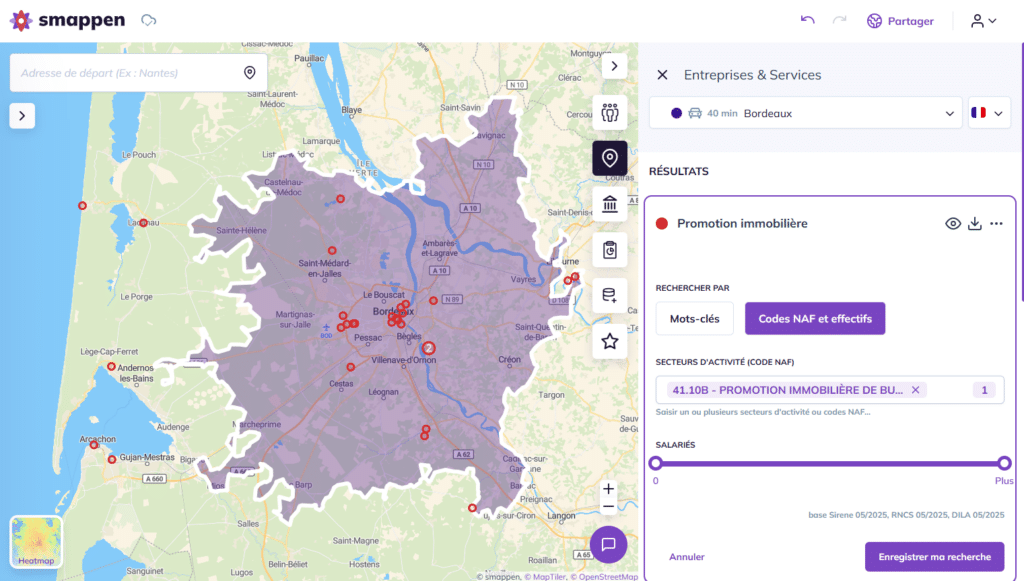 Recherche entreprises codes NAF sur Smappen : Promotion immobilière - fichier de prospection terrain
