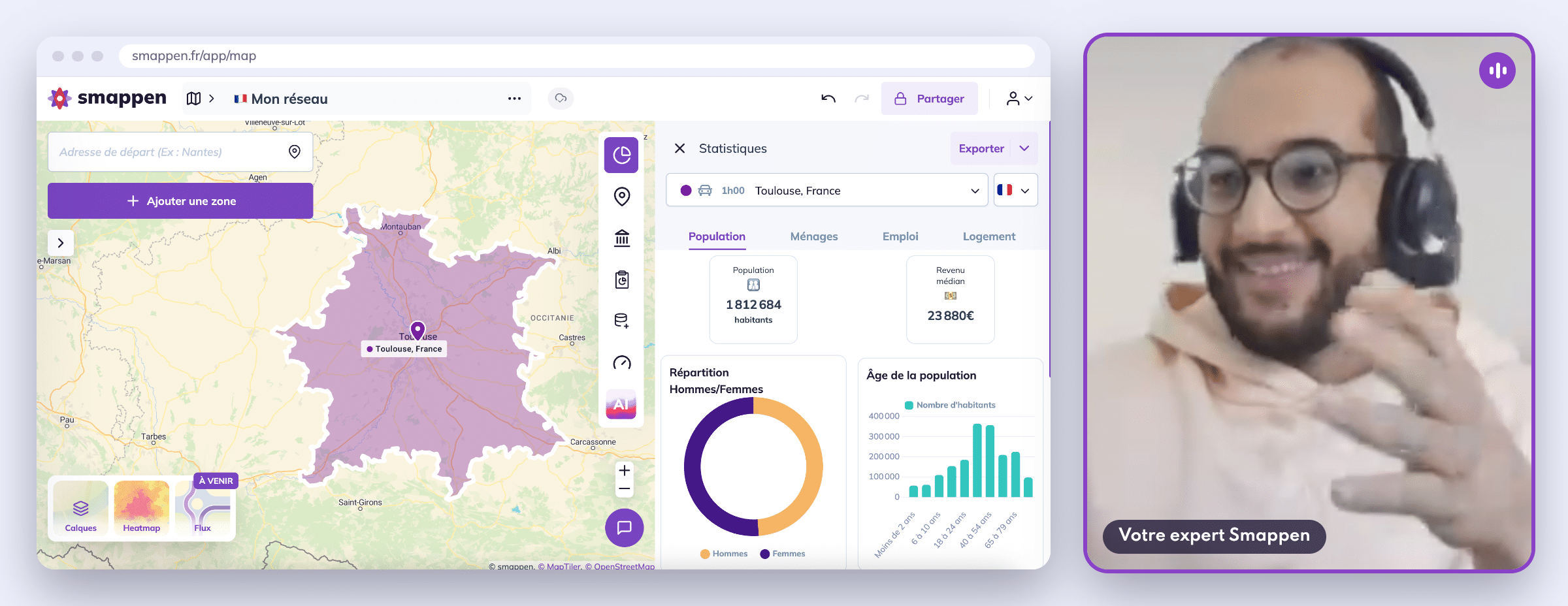 Session visio avec un expert Smappen sur la carte de votre zone